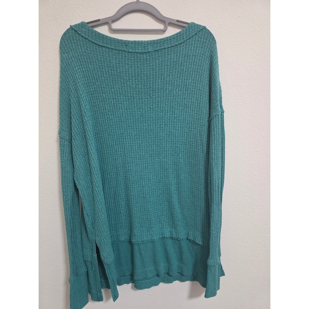 We The Free Teal Waffle Knit Long Sleeve Top Oversized Relaxed Fit - Picture 5 of 5